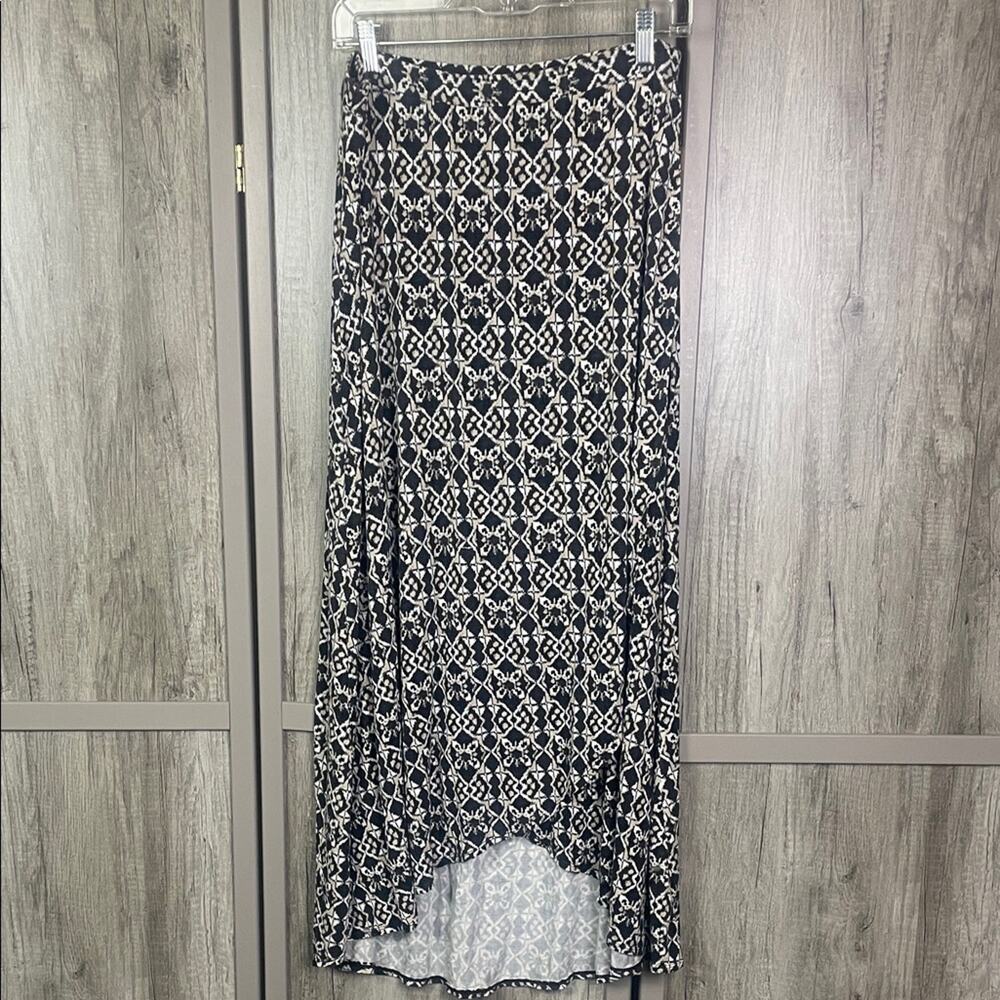 Max Studio black and white geometric A-line maxi skirt women's M